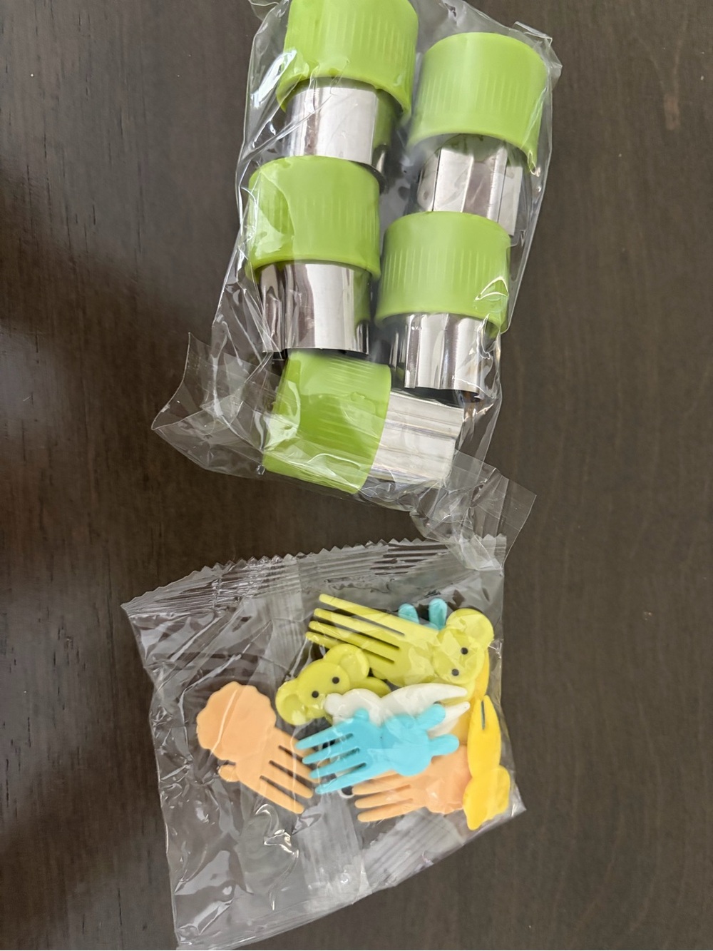 Green fruit cutters and Assorted Colorful Food Picks